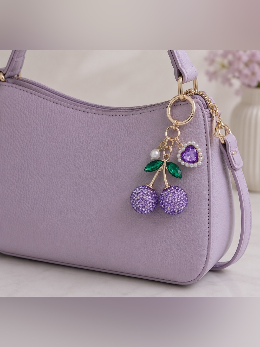 Purple Rhinestone Cherry Keychain – Coquette / Y2K Aesthetic 🛍️